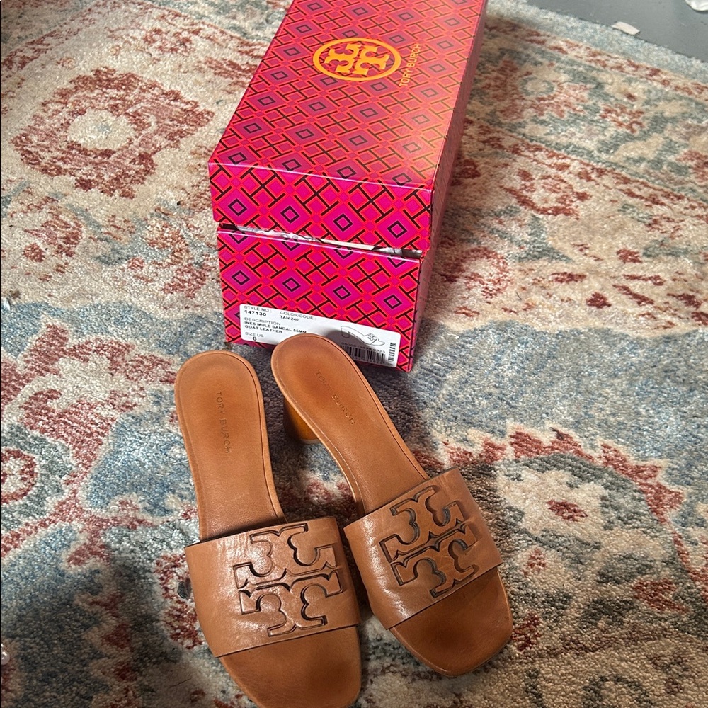 Tory Burch Brown Leather Mules